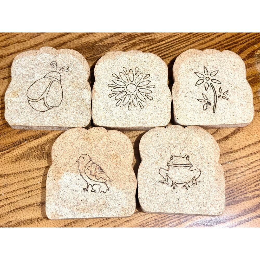 bread-shaped wooded coasters could be used for play food approximately 5”x5”x1”